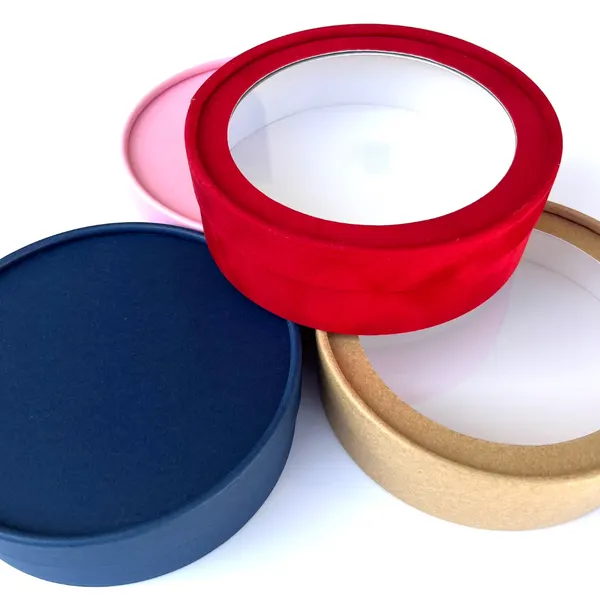 Set of 3 Velvet Round Boxes