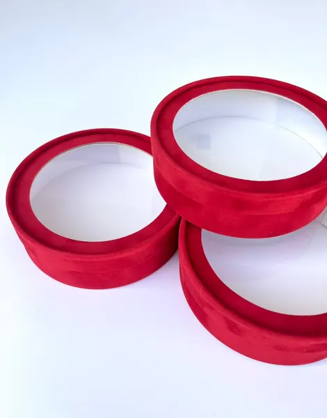 Set of 3 Velvet Round Boxes